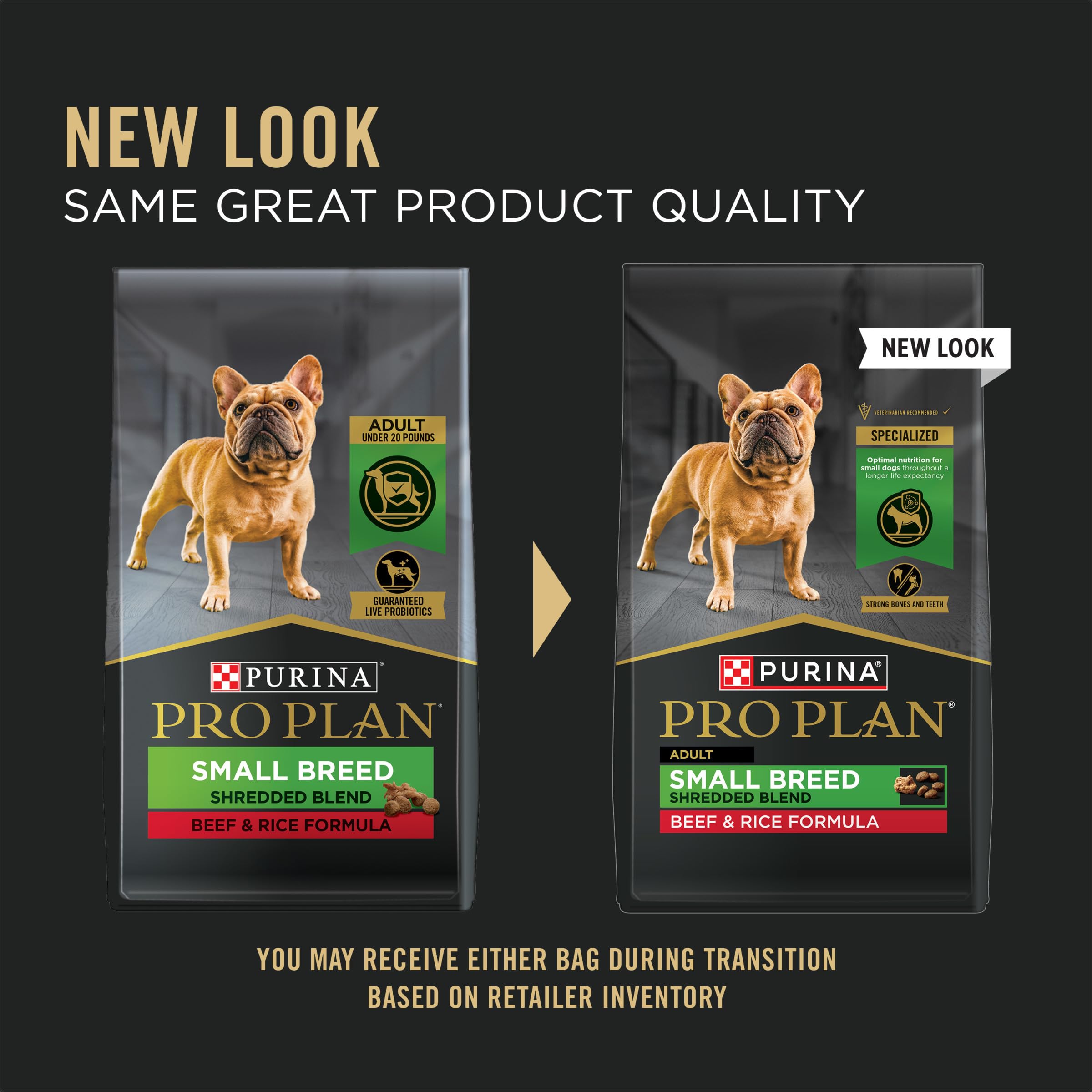 Purina Pro Plan close-up of kibble and tender shreds for easy chewing