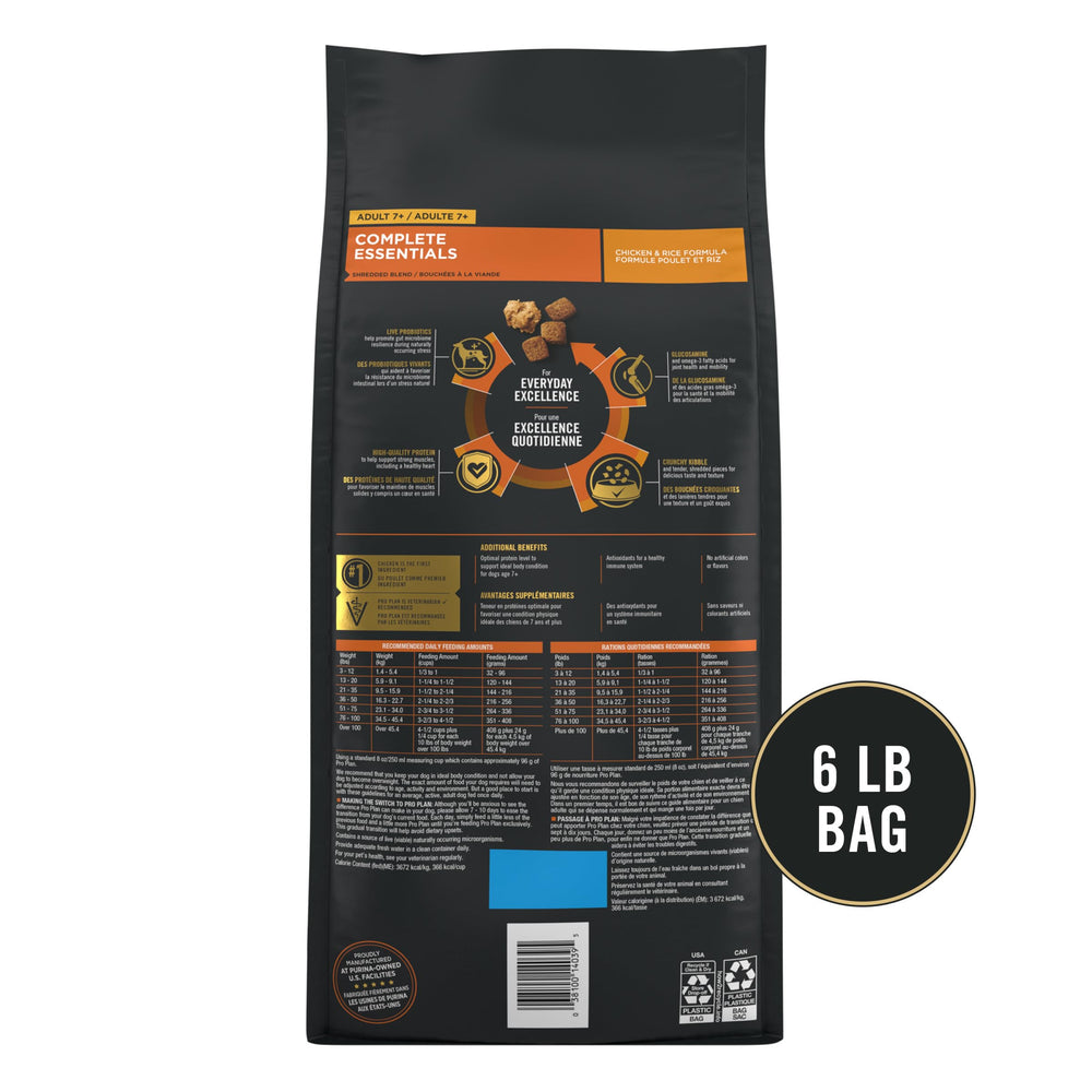 Purina Pro Plan bolsa de 6 lb para comparar tamaño y porción