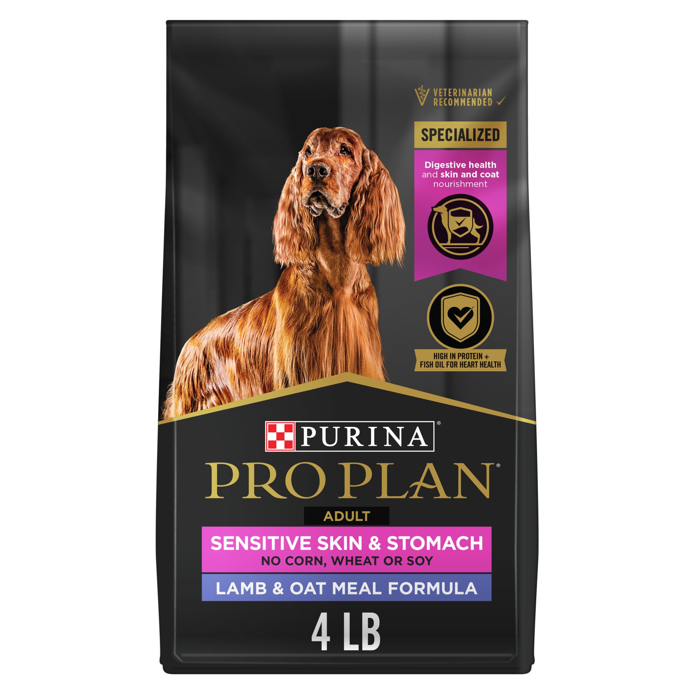 Purina Pro Plan front of bag showing brand and lamb formula benefits