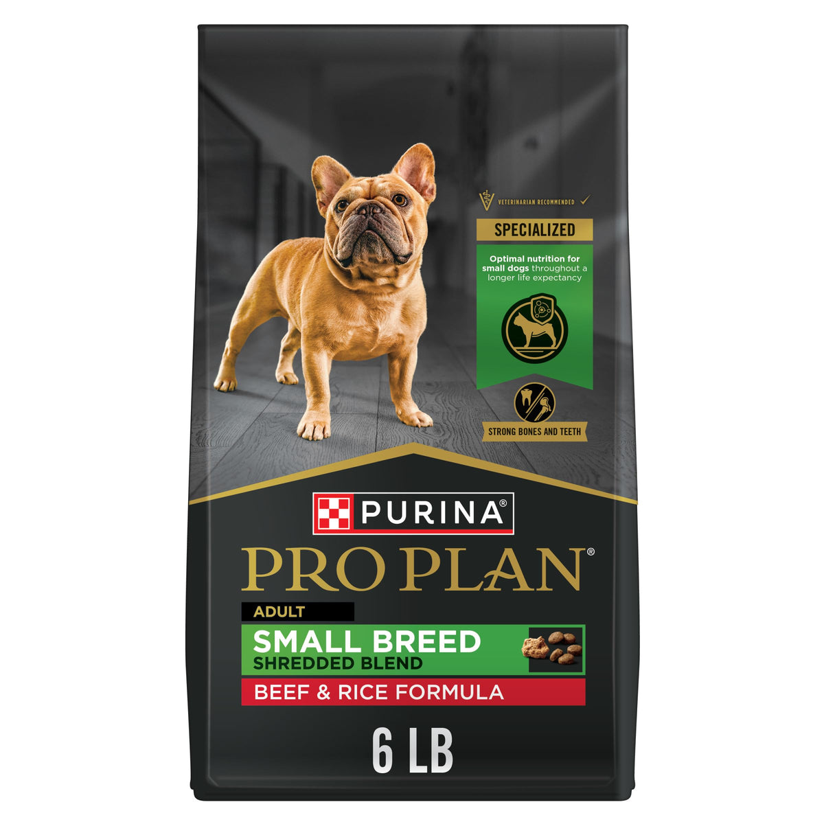 Purina Pro Plan front packaging showing 6 lb bag and benefits