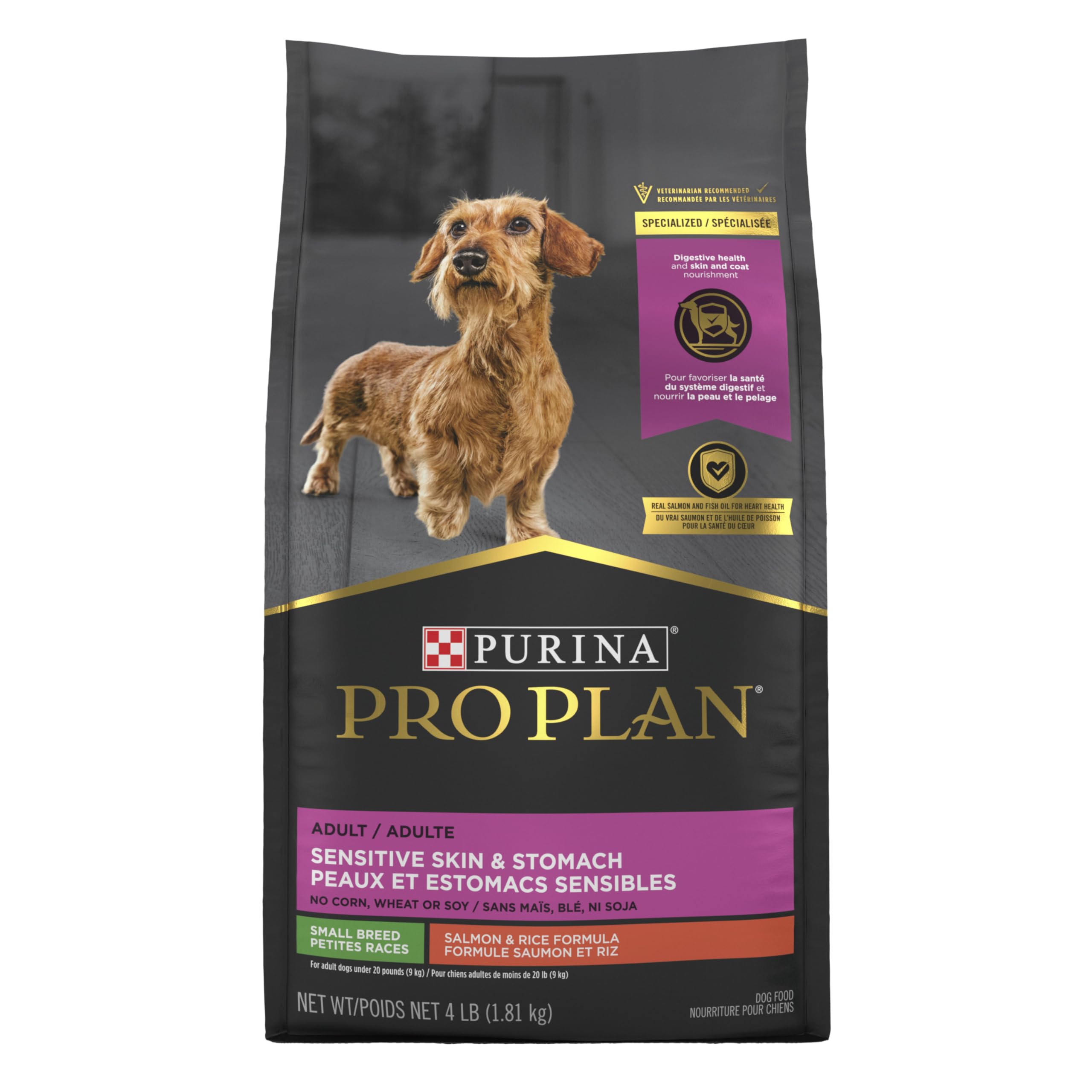 Purina Pro Plan ingredientes salmón y arroz resaltando calidad proteica