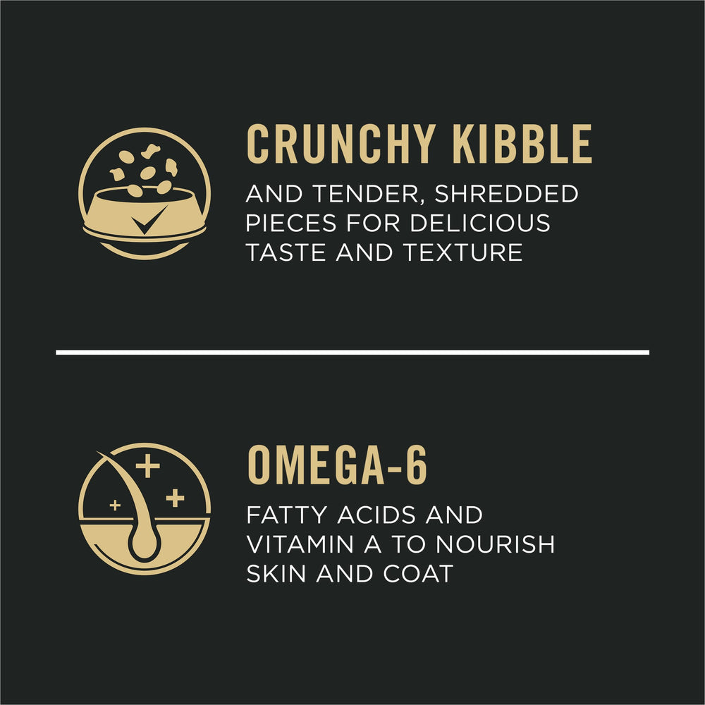 Purina Pro Plan kibble detail showing crunchy texture for satisfaction