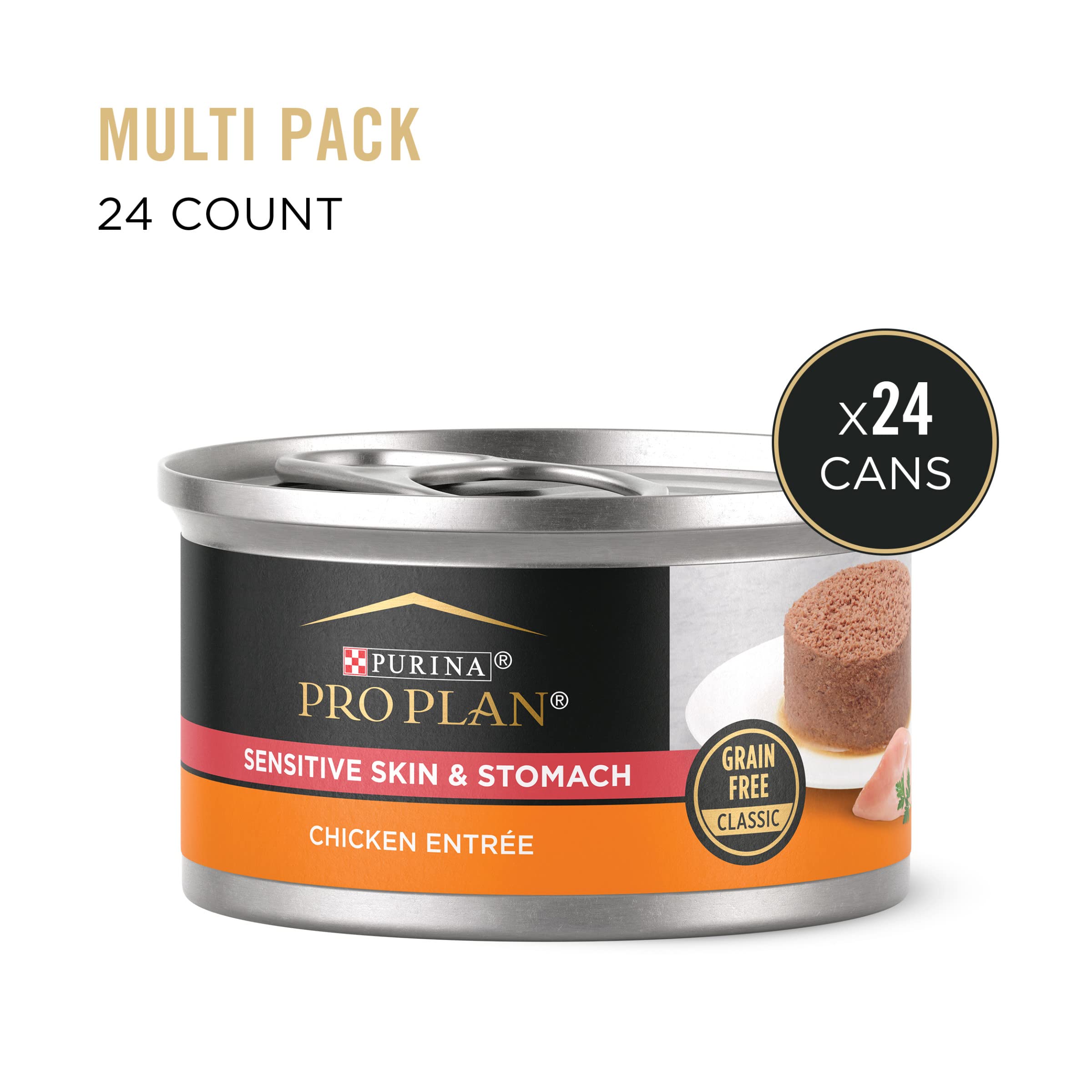 Purina Pro Plan lata abierta con paté mostrando humedad y apetito