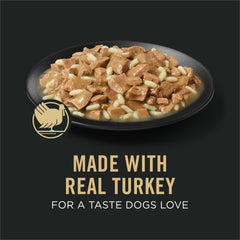 Purina Pro Plan lata abierta con trocitos en salsa, apetitosa y baja en grasa