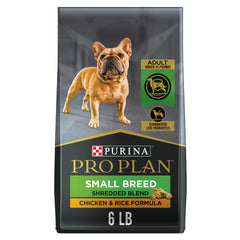 Purina Pro Plan empaque frontal mostrando 6 lb y fórmula para razas pequeñas