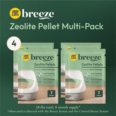 Purina Tidy Cats pellets en bandeja Breeze en uso para limpieza más sencilla