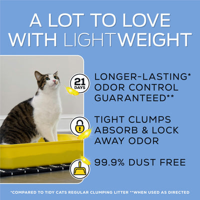 Purina Tidy Cats manos trasladando bolsa ligera para manejo cómodo