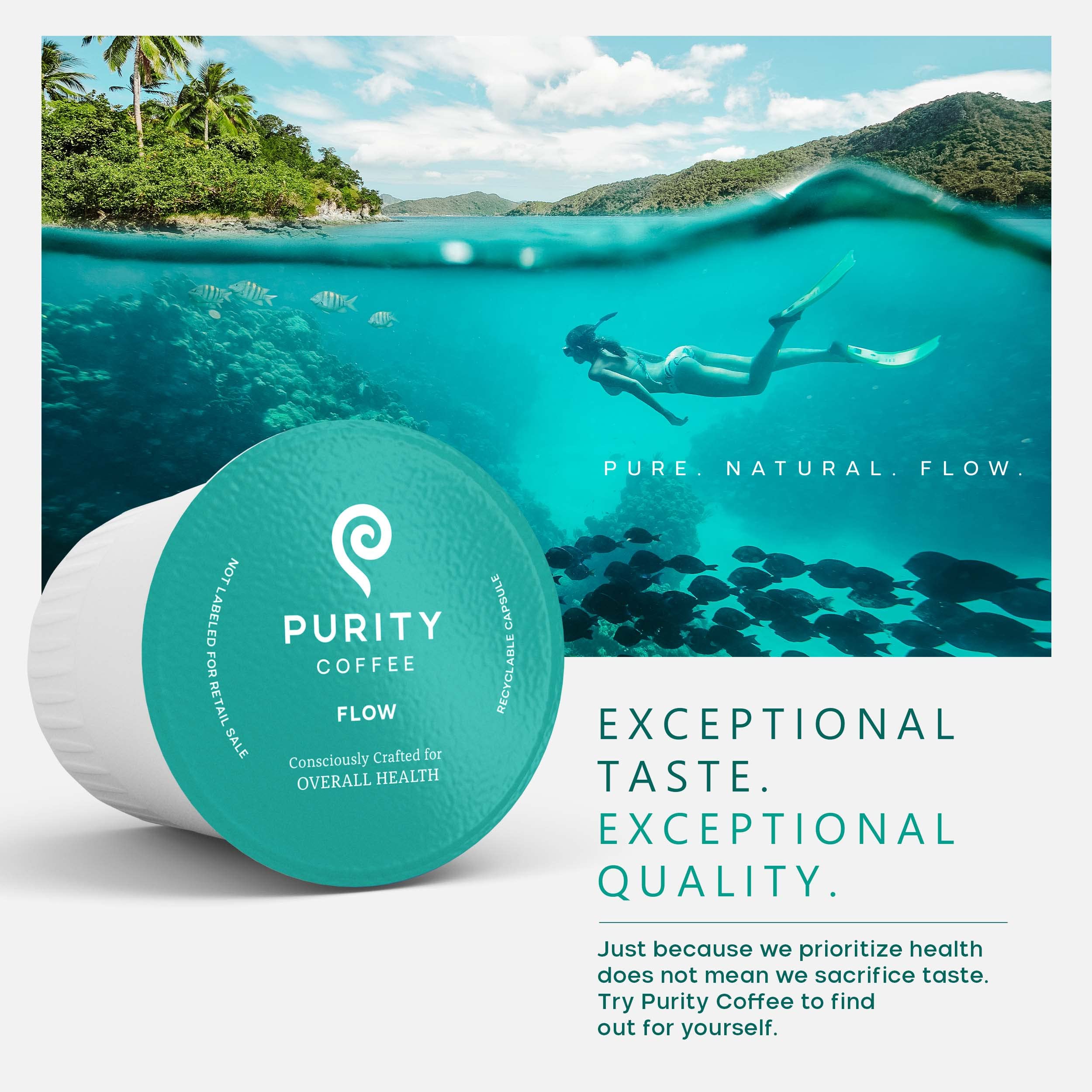 PURITY COFFEE taza preparada con crema que evidencia sabor pleno