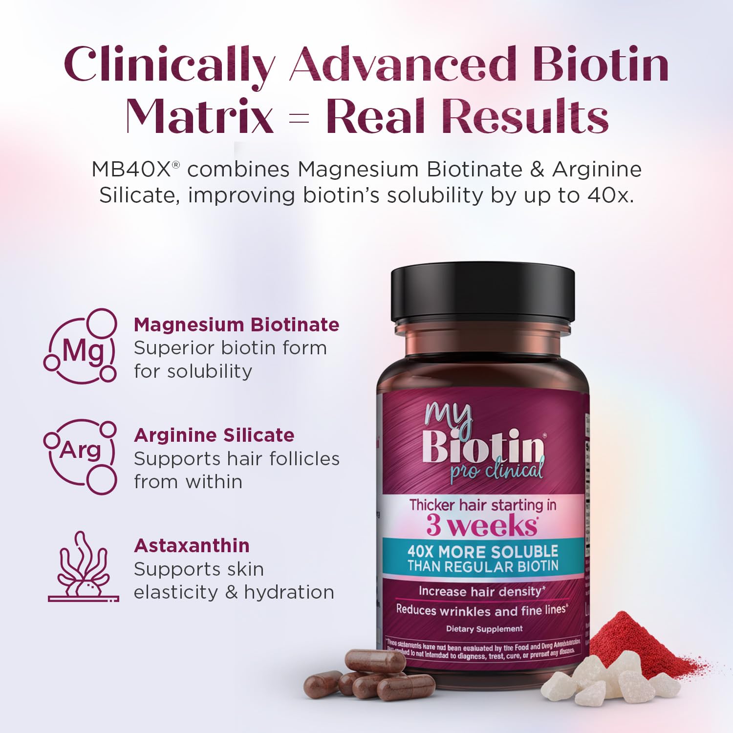 Purity Products etiqueta con lista de ingredientes mostrando MB40X y astaxantina