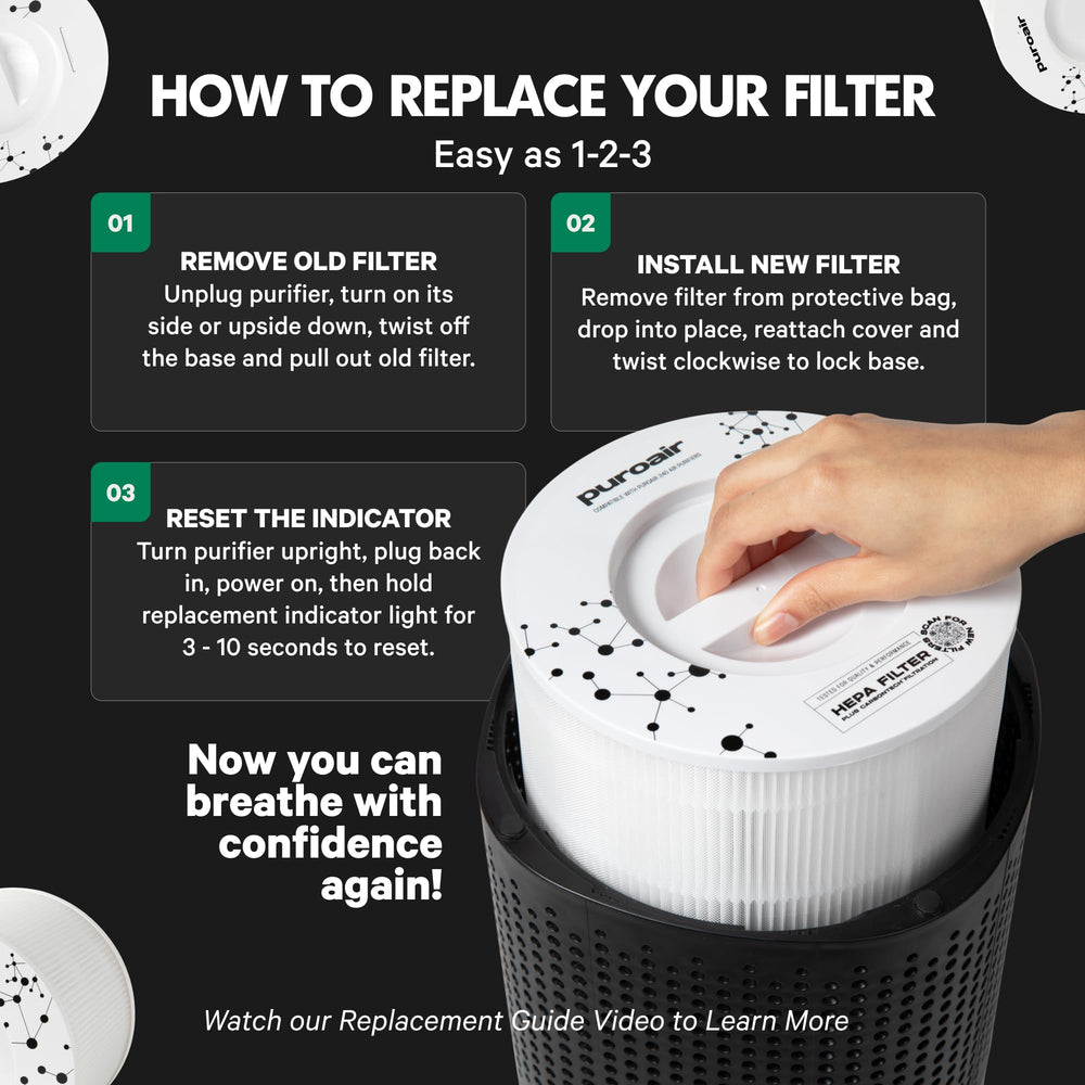 PuroAir filter in a bedroom scene illustrating cleaner air for sleep