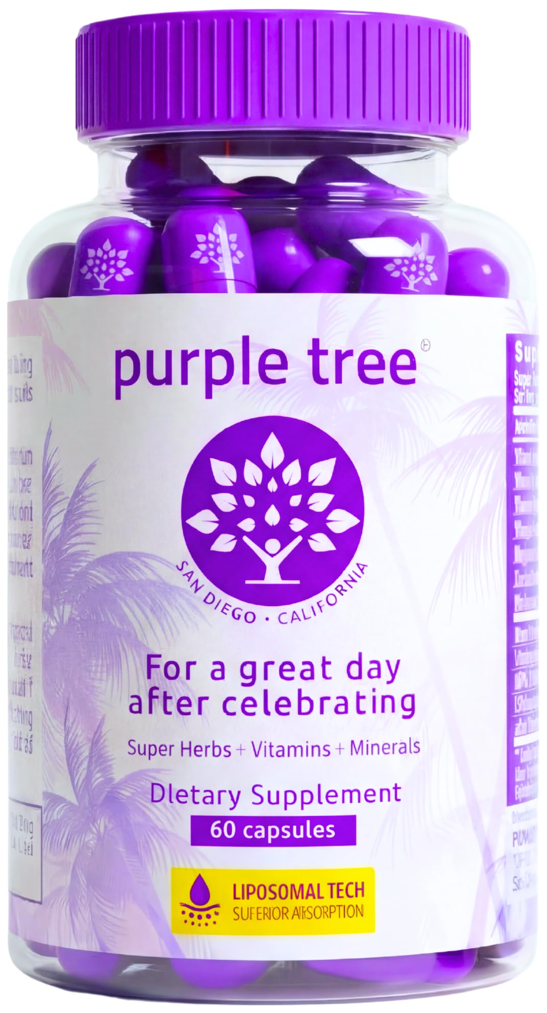 Purple Tree frente del envase mostrando beneficios y diseño
