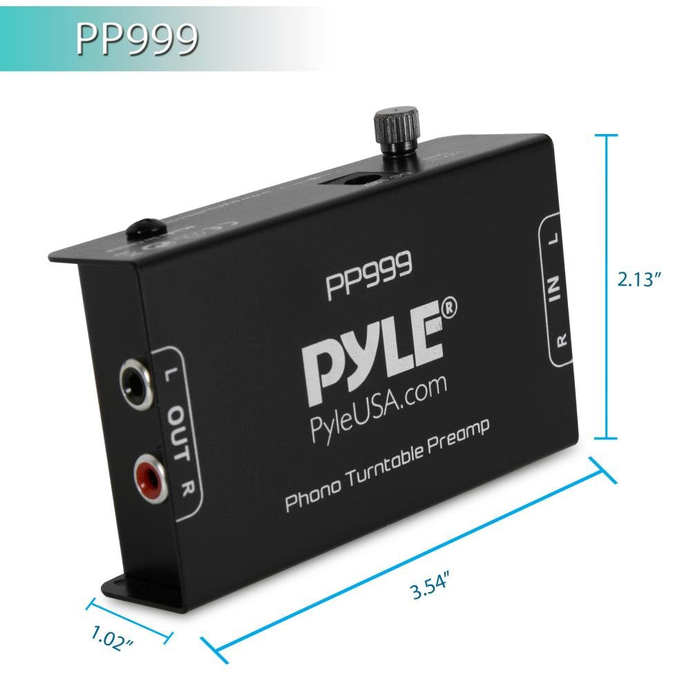 Pyle PP999 vista superior que revela tamaño compacto para colocación cerca del tocadiscos