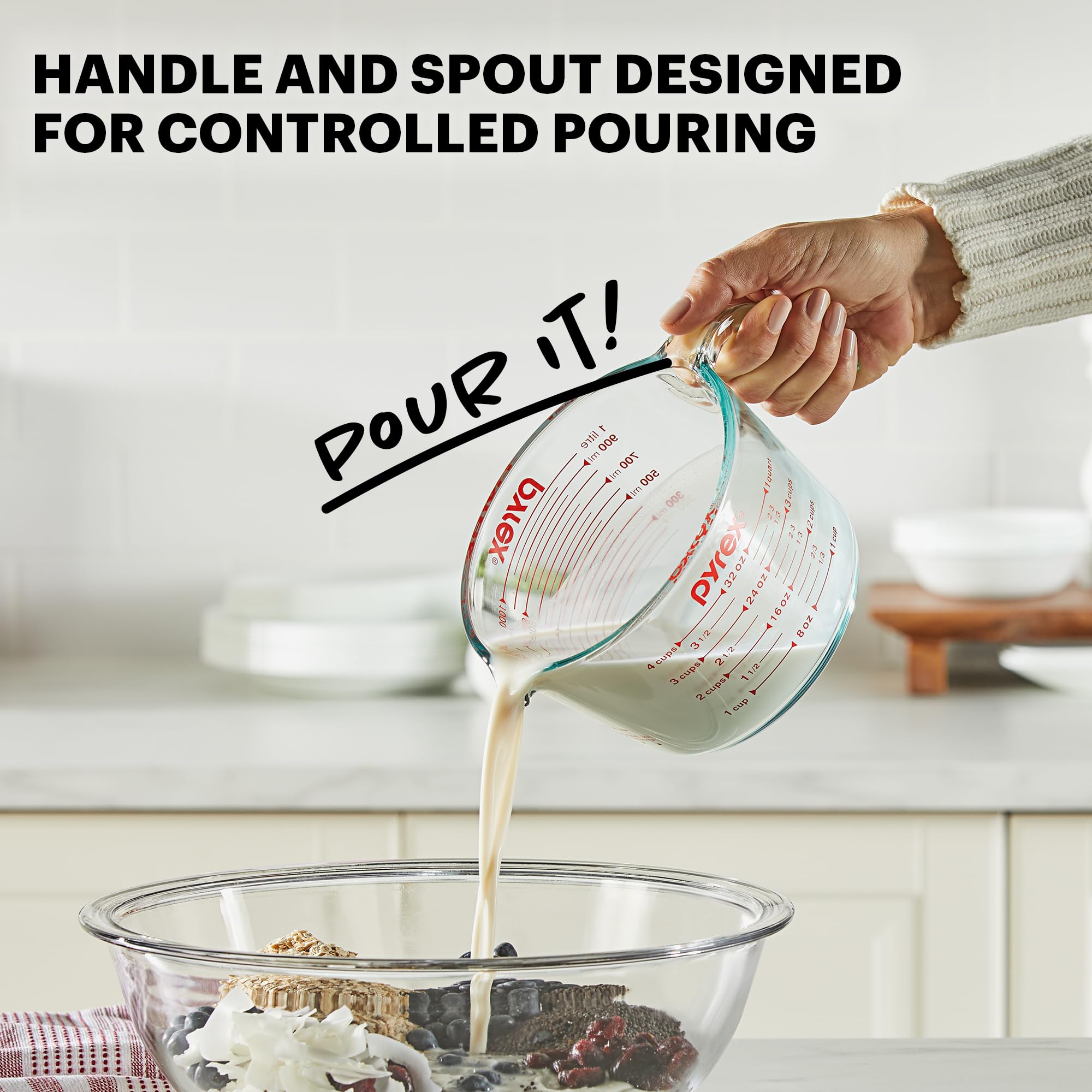 Pyrex 1-cup melting butter in microwave demonstrating heat-safe convenience