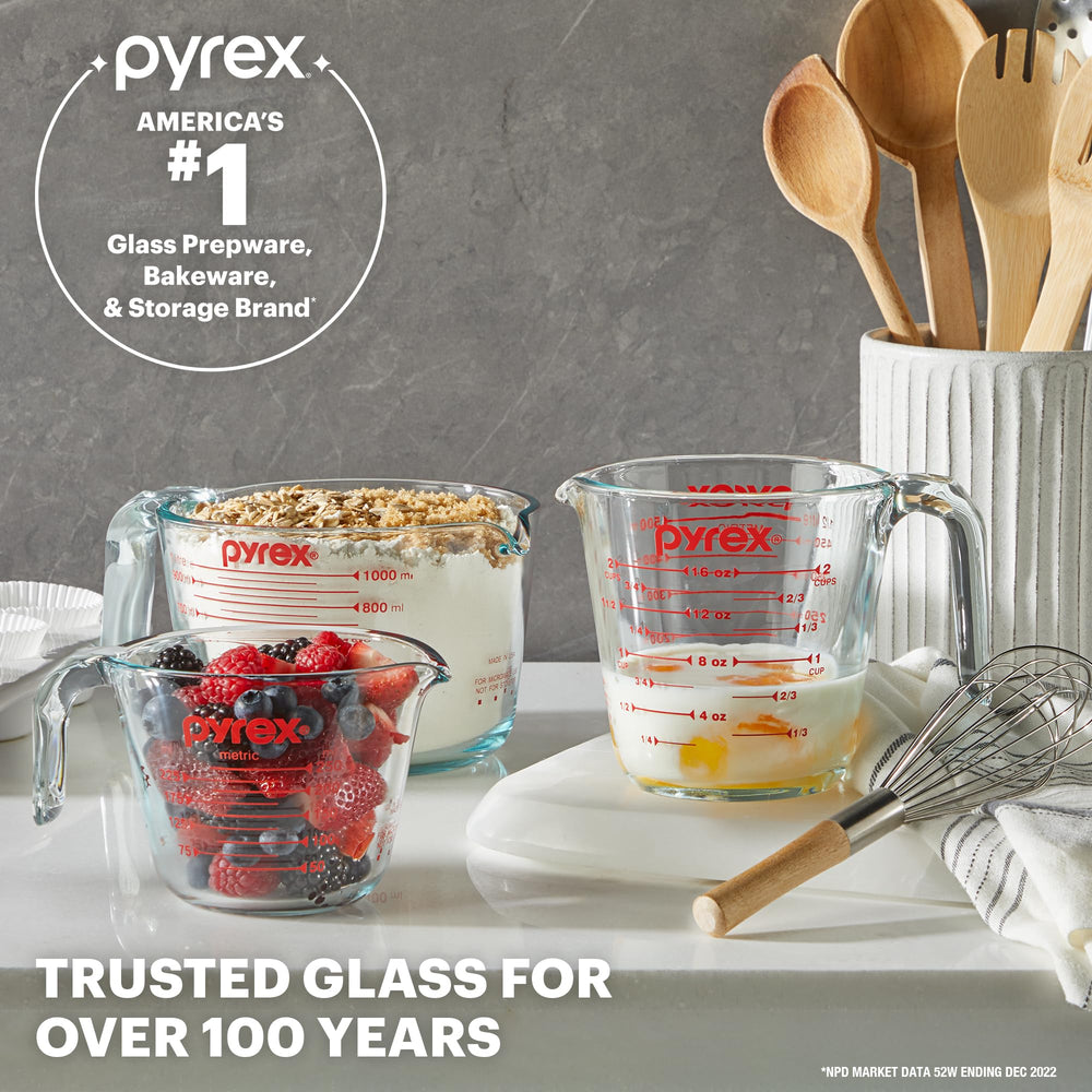 Pyrex 2- and 4-cup nested to save cabinet space and simplify storage