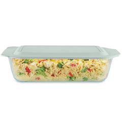 Pyrex fuente profunda vista frontal con gran capacidad para hornear