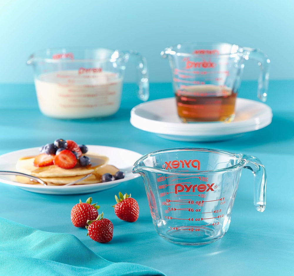 Pyrex in a baking scene with batter showing usefulness for prep and pouring