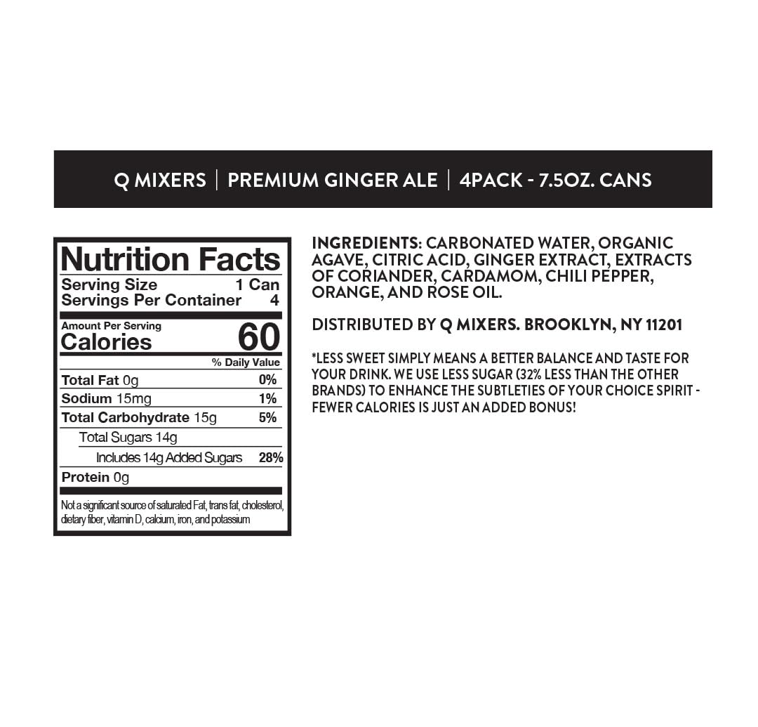 Q MIXERS etiqueta legible con lista de ingredientes naturales