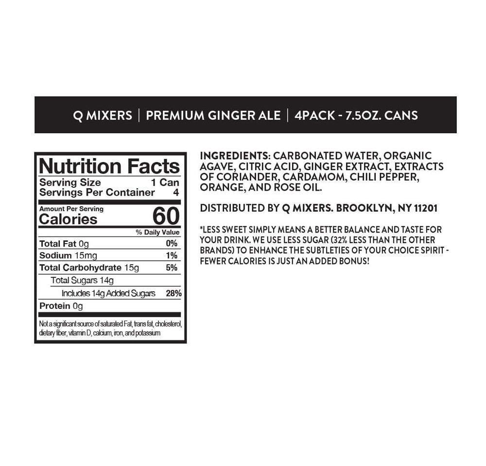 Q MIXERS etiqueta legible con lista de ingredientes naturales