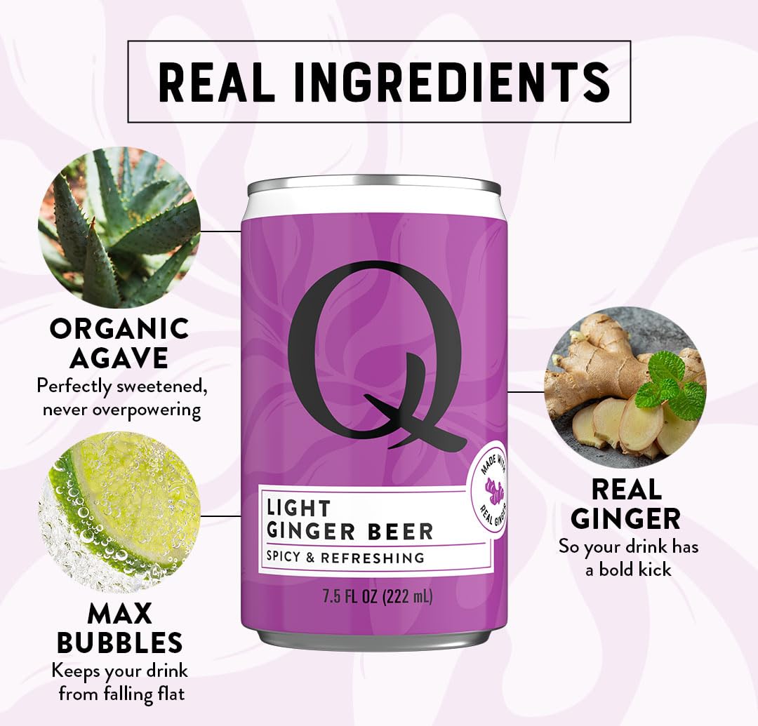 Q MIXERS detalle de etiqueta que muestra ingredientes naturales