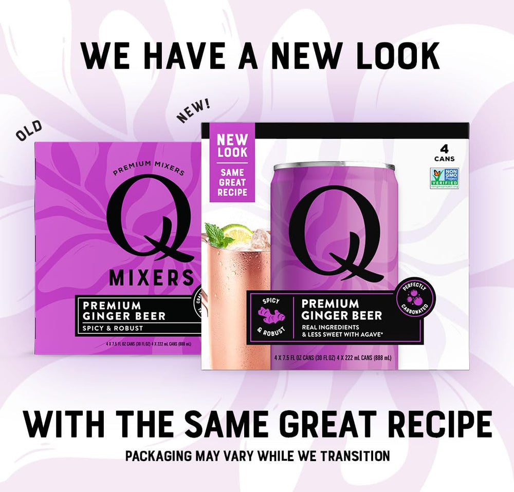 Q MIXERS detalle de etiqueta resaltando ingredientes reales y calidad