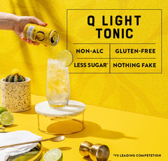 Q MIXERS label detail showing real quinine and organic agave callouts