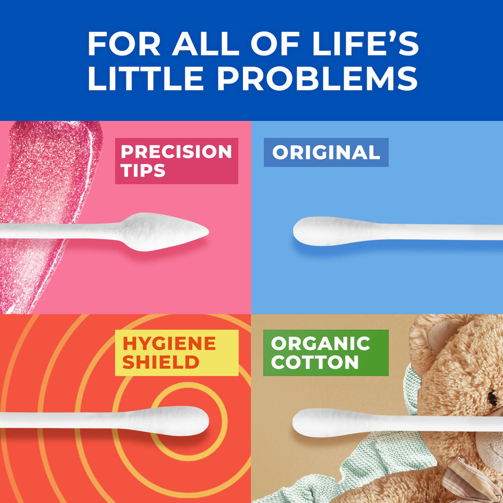 Q-tips held in hand to show scale and portability for on-the-go use