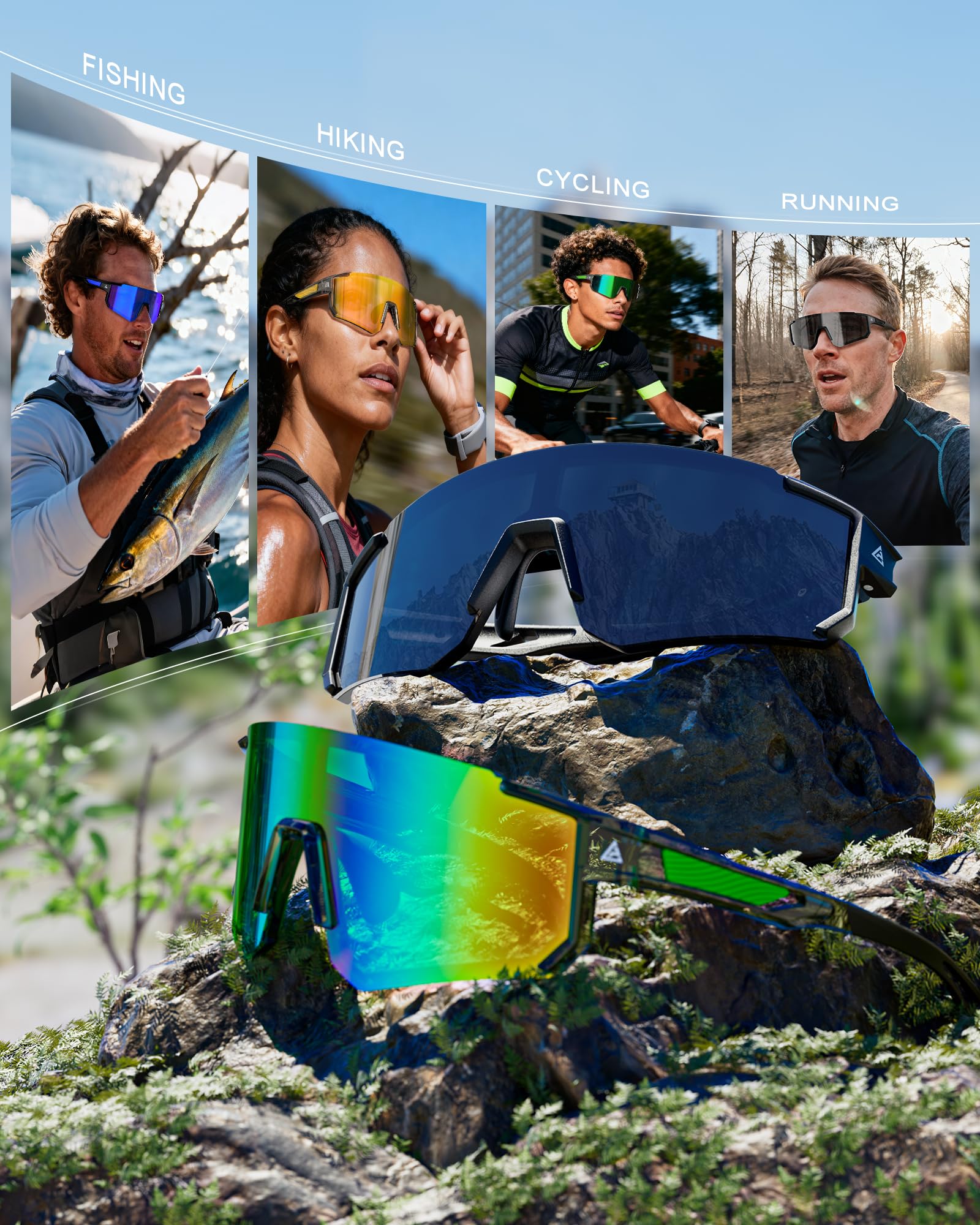 QALLY gafas en escenario de playa, repelencia de agua y protección UV