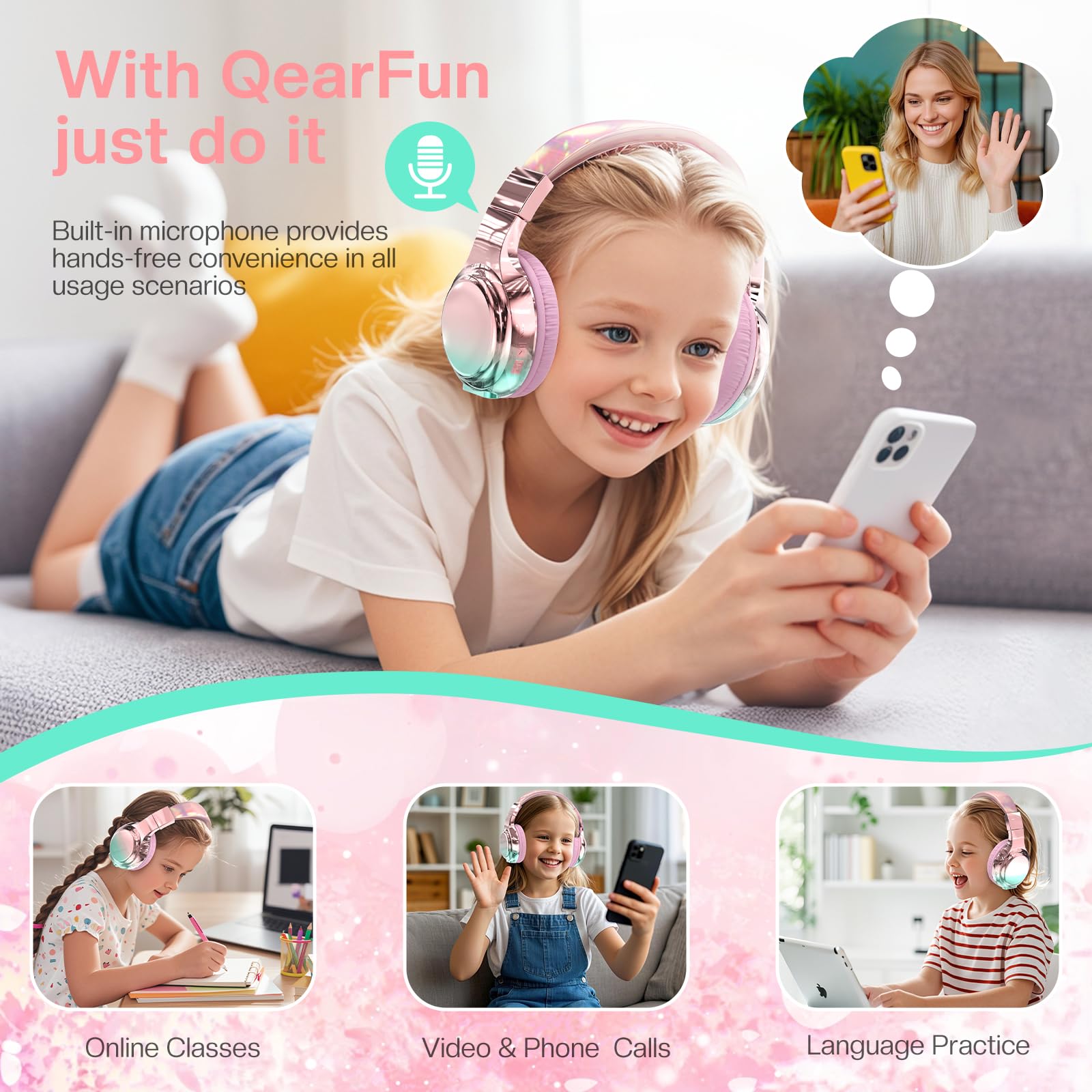 QearFun puerto de carga y jack 3.5mm, respaldo con cable y carga rápida