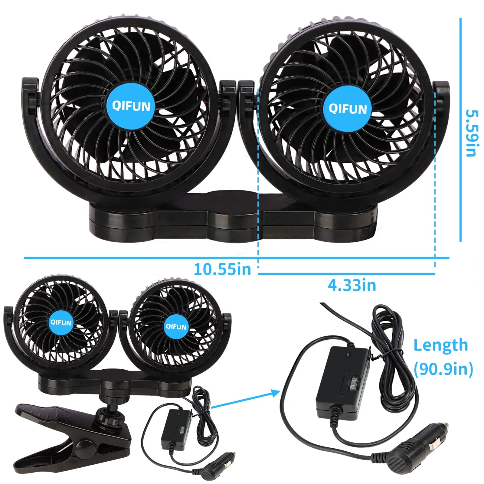 QIFUN tamaño del ventilador comparado con una mano demuestra portabilidad