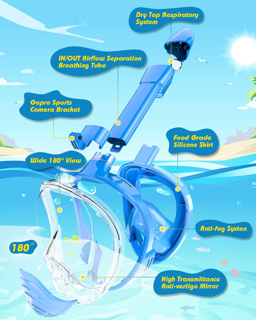 QingSong niño usando la máscara en piscina con ajuste seguro