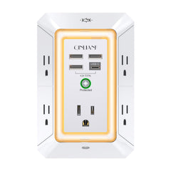 QINLIANF frontal de la regleta mostrando enchufes y puertos USB, organización eficiente