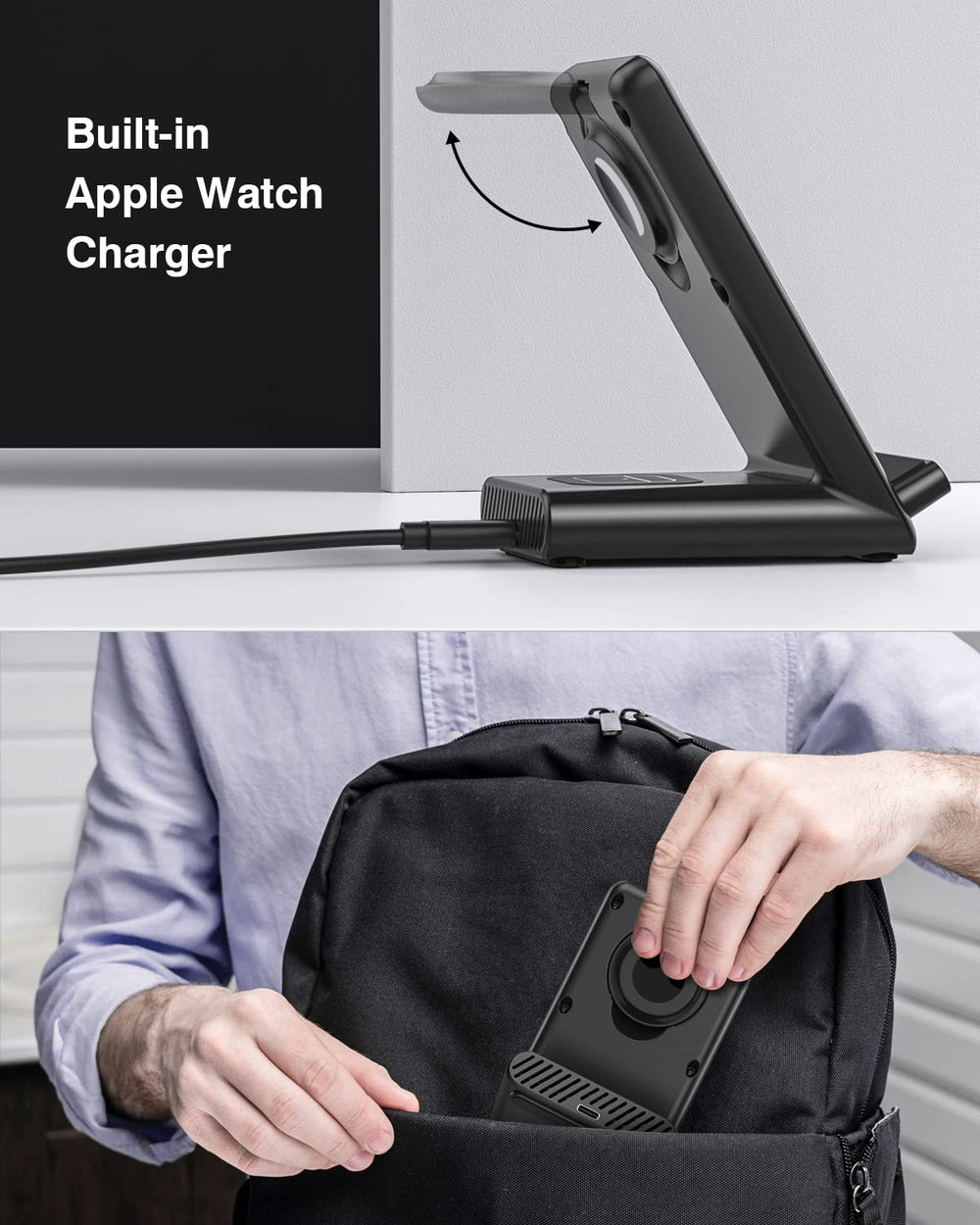 QKXC iPhone en posición vertical carga y permite Face ID sin cables
