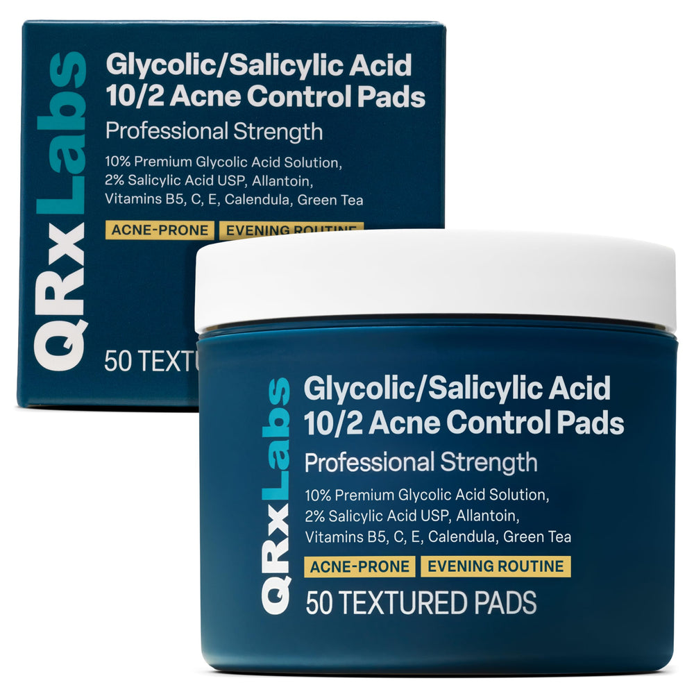 QRxLabs frasco delantero mostrando toallitas y beneficios para limpiar poros