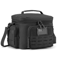 QT&QY bolsa frontal negra mostrando cierre y diseño resistente