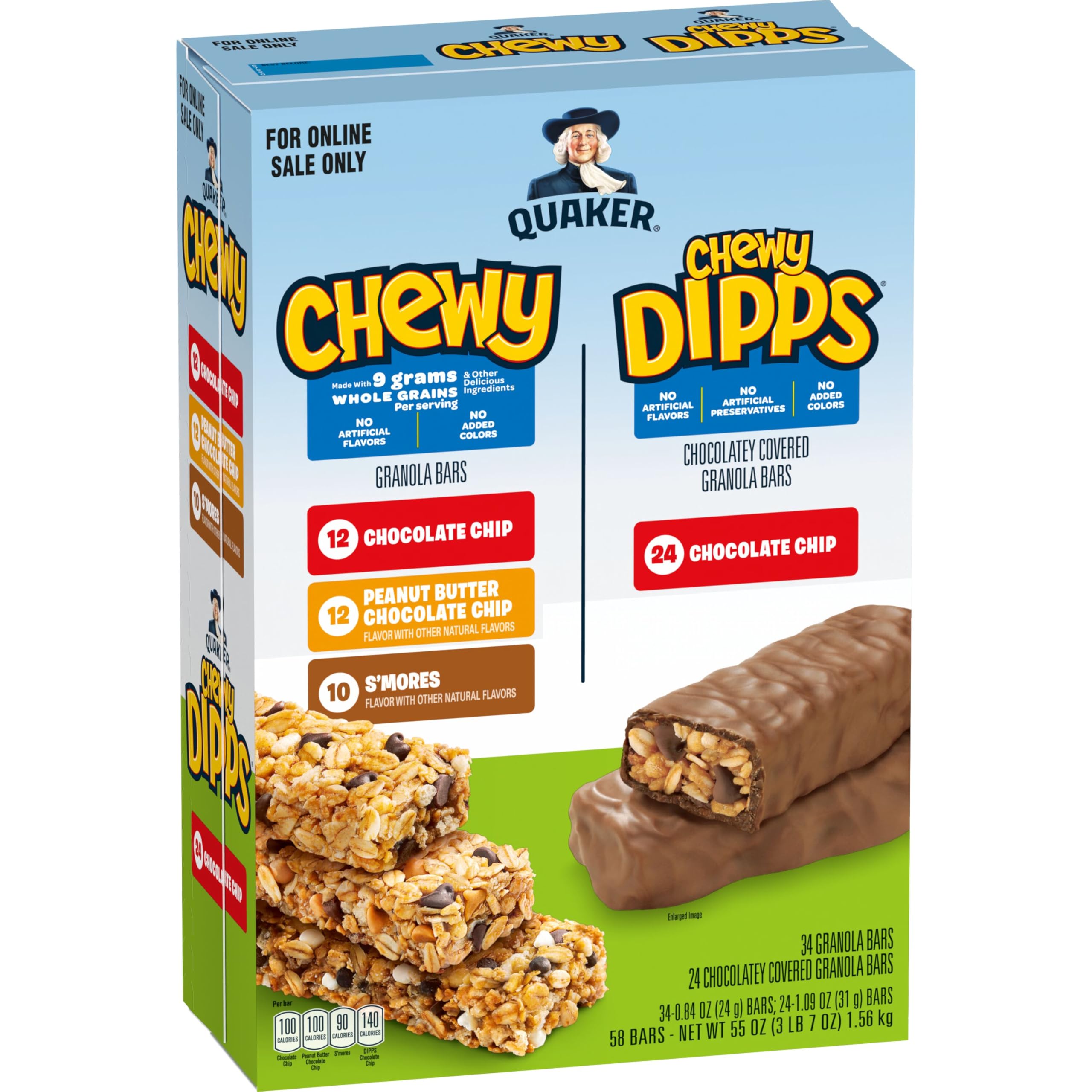 Quaker Chewy vista frontal del envase que muestra variedad y conveniencia