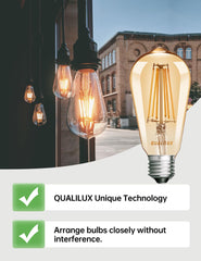 Qualilux detalle de filamento LED para estilo Edison y luz cálida visible