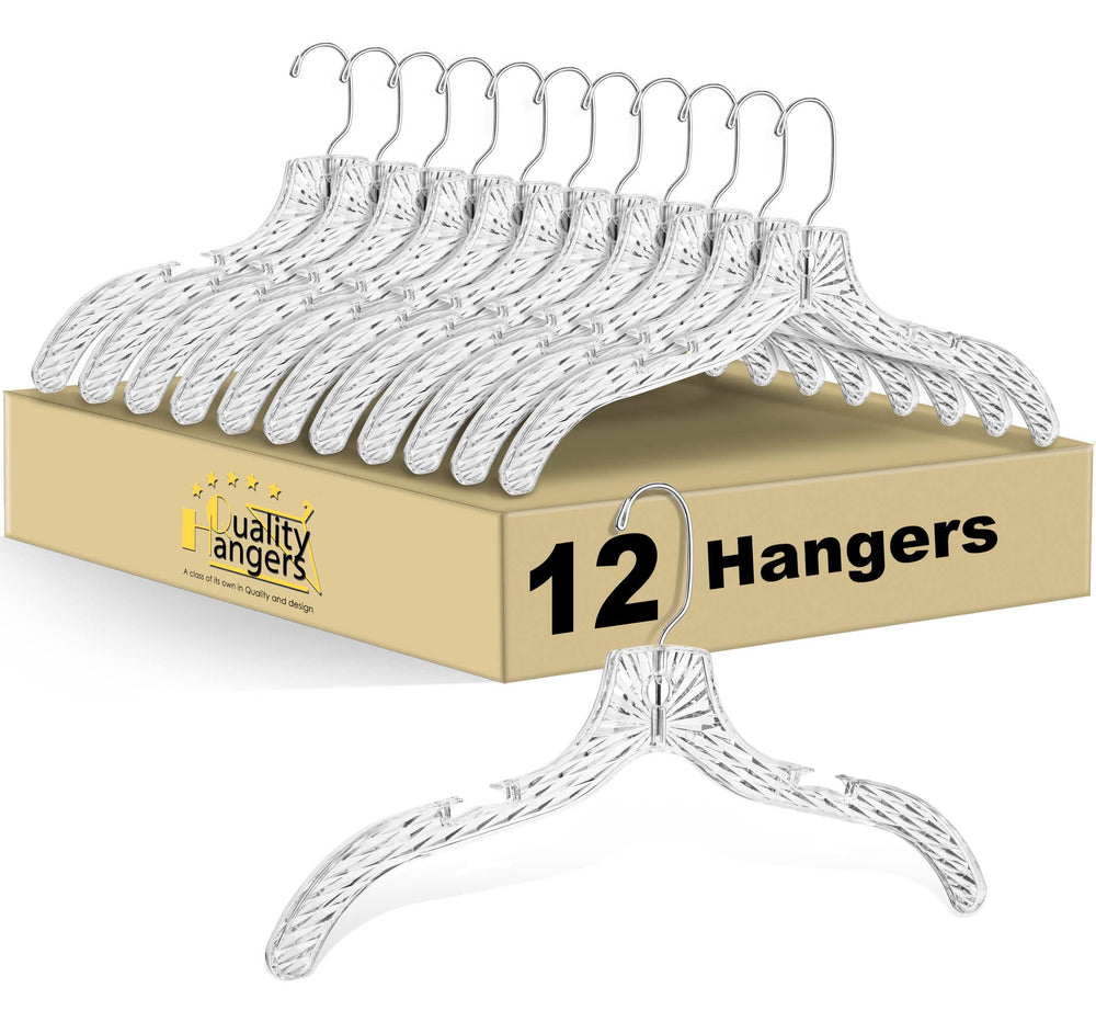 Quality Hangers pack frontal con 12 perchas transparentes, apariencia ordenada