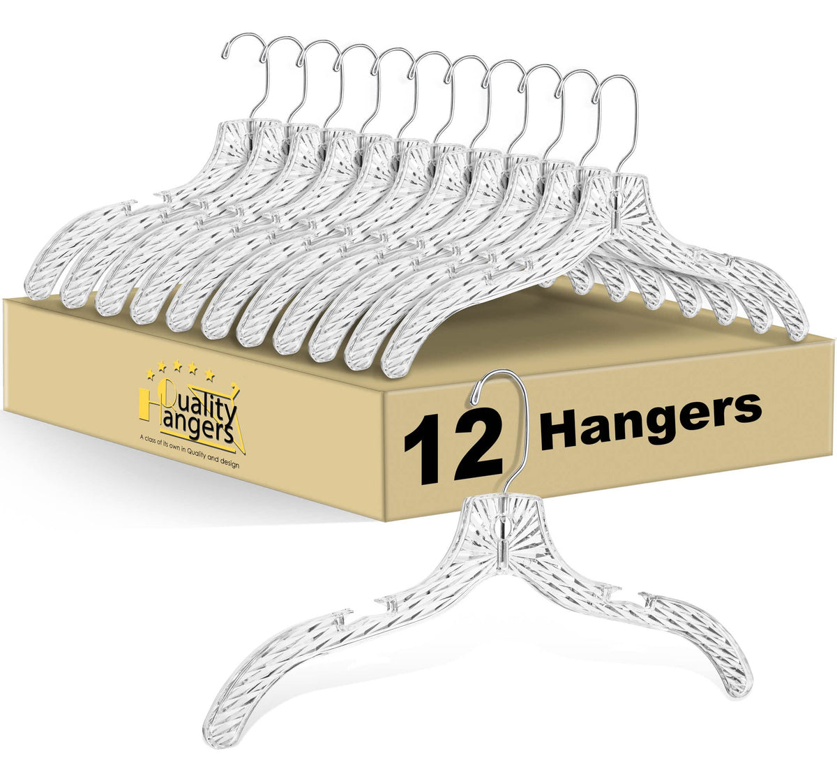 Quality Hangers pack frontal con 12 perchas transparentes, apariencia ordenada