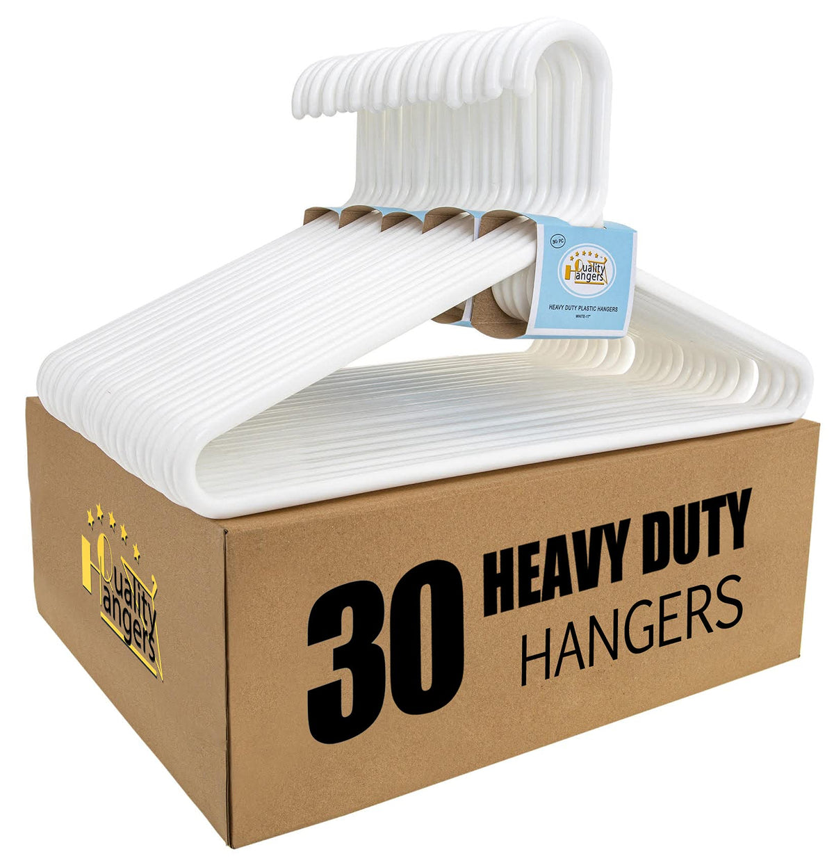 Quality Hangers perchas blancas frontales, apariencia uniforme y orden