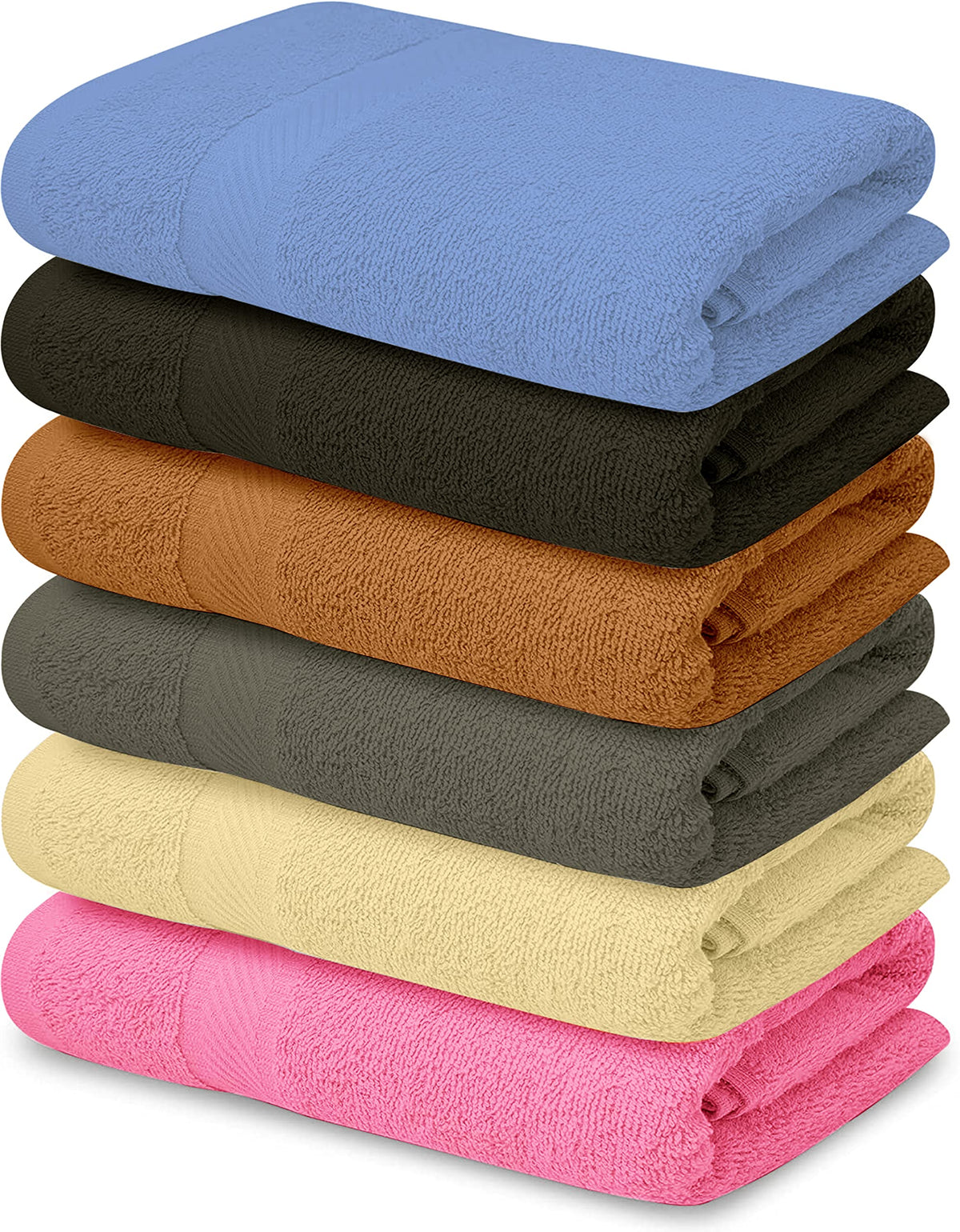 QUBA LINEN frente del paquete de seis toallas mostrando colores y tamaño práctico