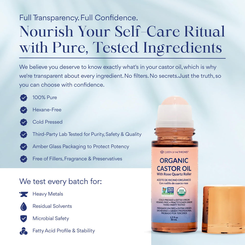QUEEN OF THE THRONES roll-on in bathroom setting supporting nightly self-care rituals