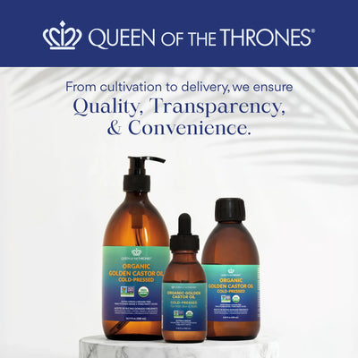 QUEEN OF THE THRONES roll-on inside travel pouch highlighting portability and spill-free design