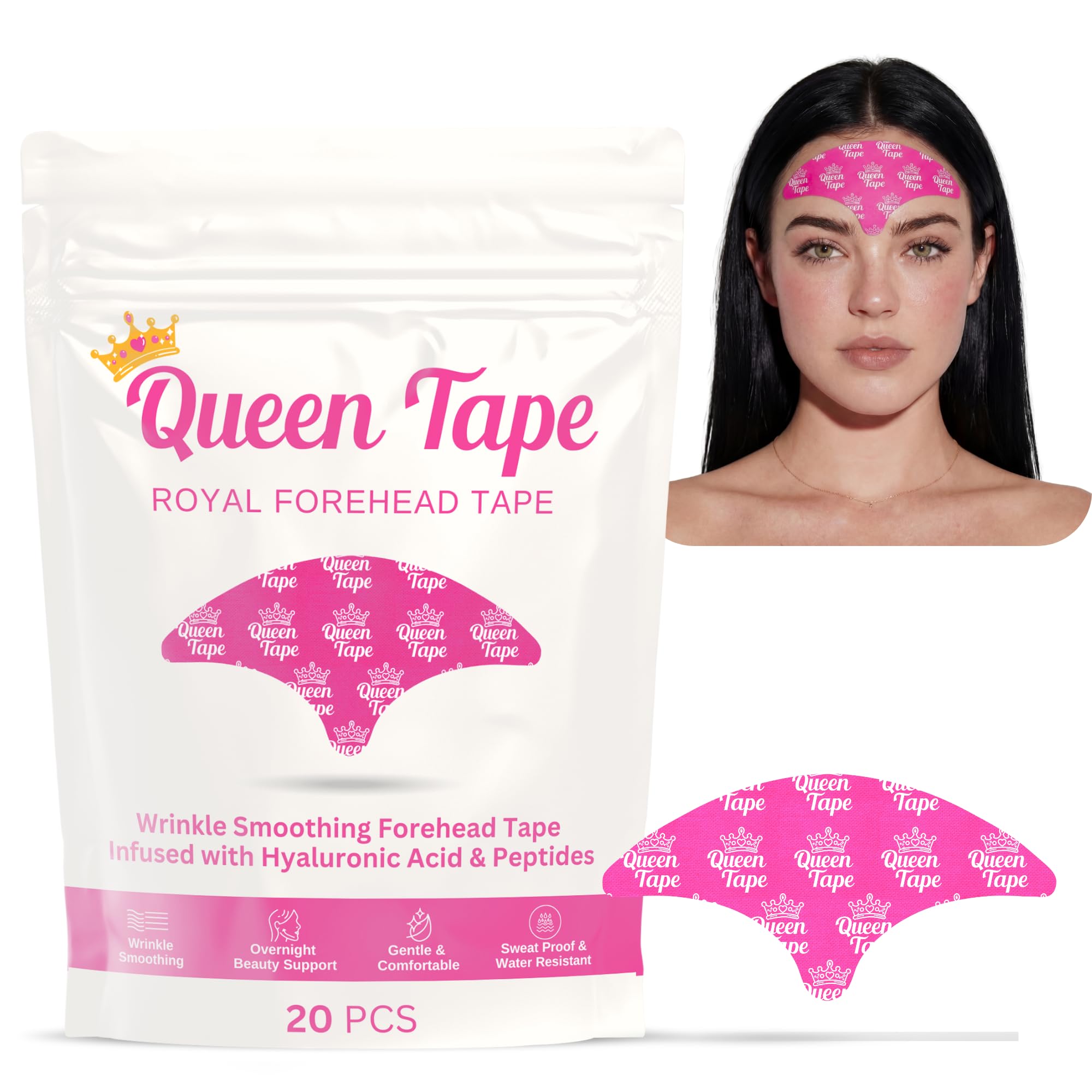 Queen Tape empaque frontal mostrando 20 tiras y beneficios de cuidado