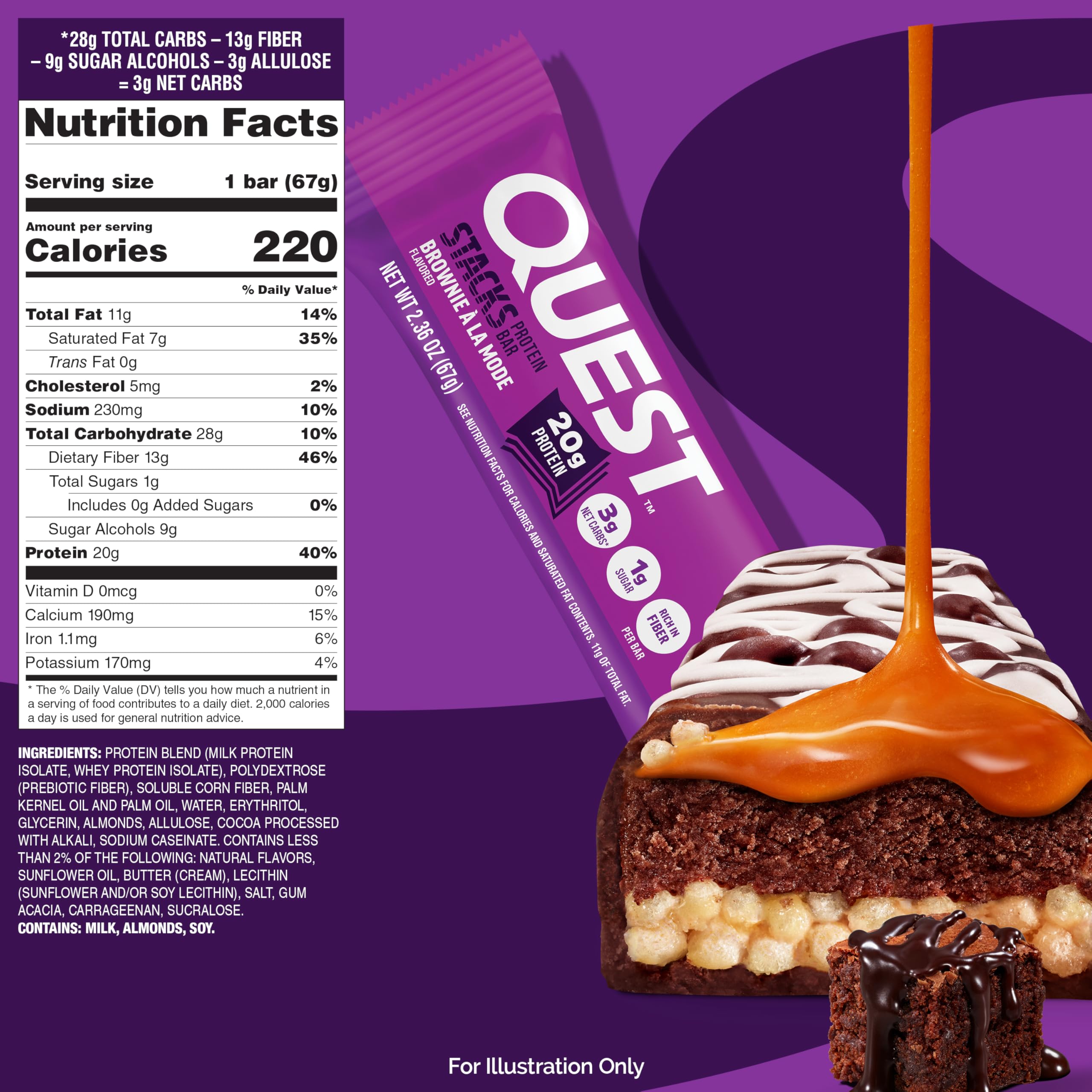 Quest etiqueta nutricional enfocada en proteína, azúcar y carbohidratos netos