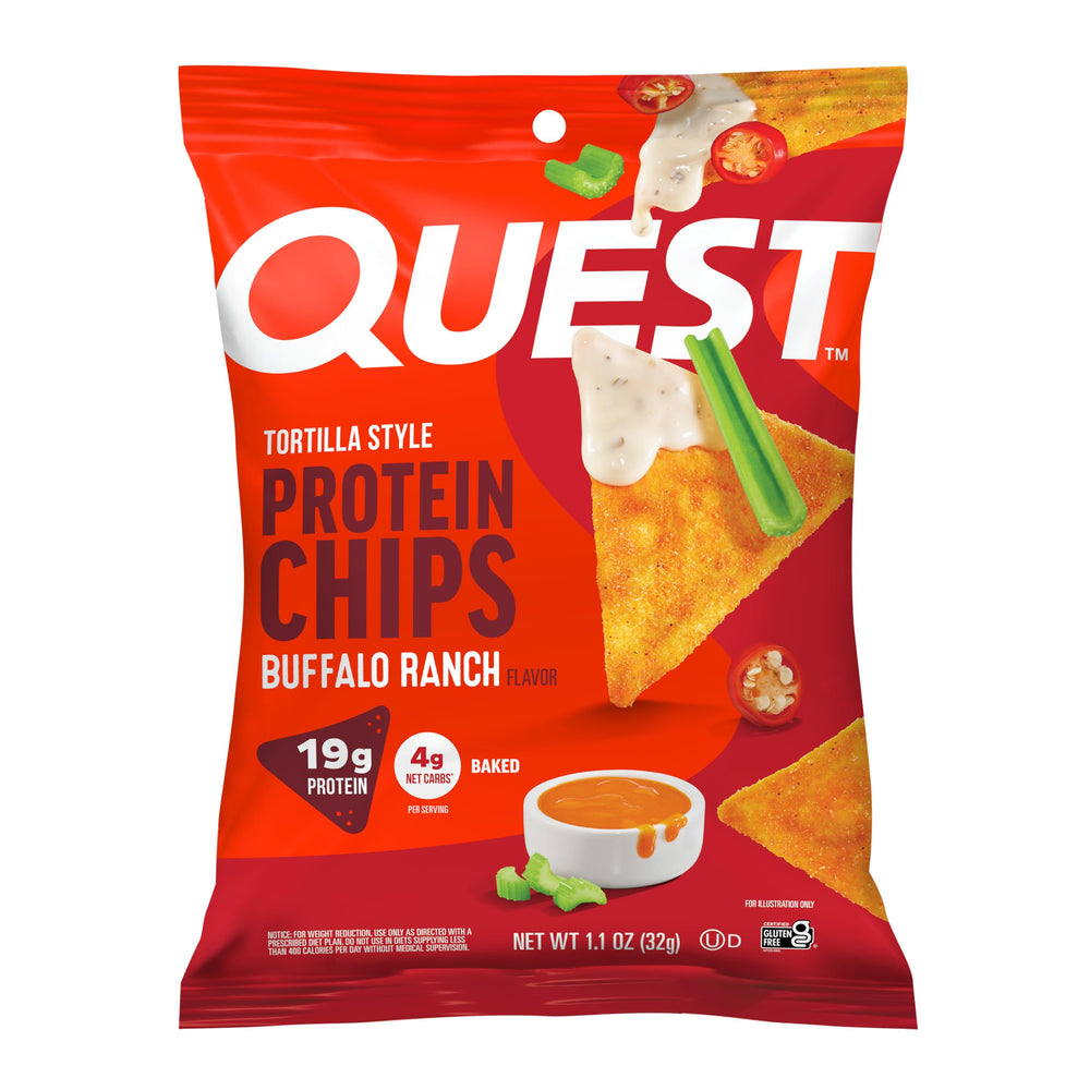 Quest front packaging showing buffalo ranch flavor and protein benefit