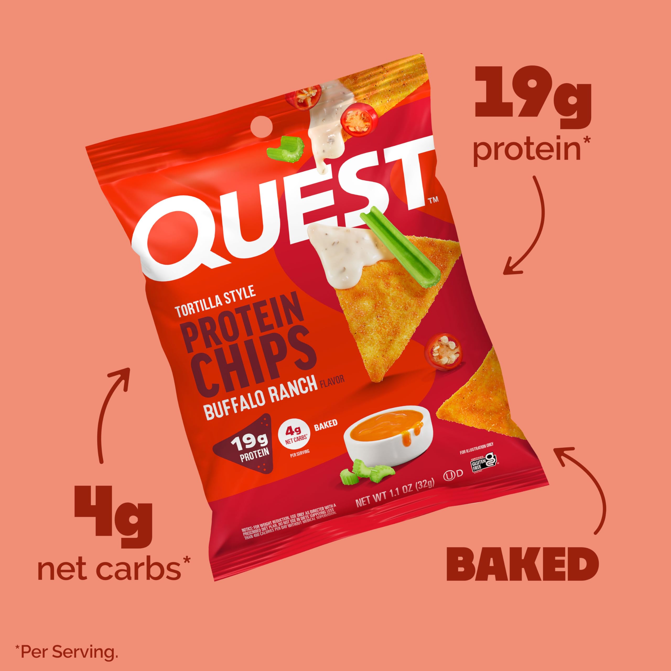 Quest open single pouch revealing portioned chips for easy portability