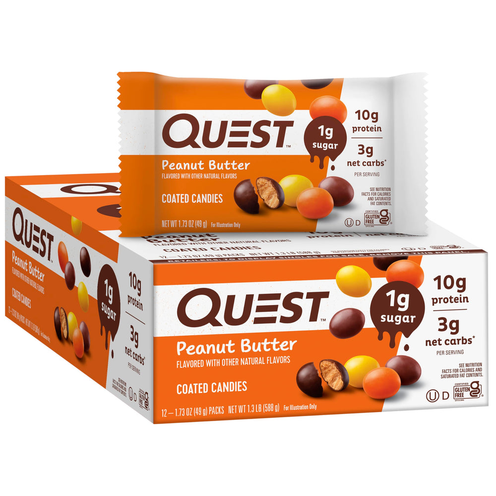 Quest paquete frontal mostrando 12 unidades y conveniencia para snacks