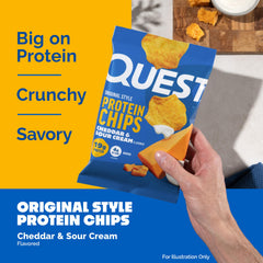 Quest close-up of chip texture highlighting baked crispness and seasoning