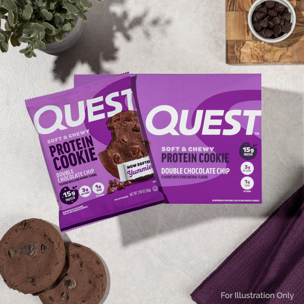 Quest cookie next to coffee presenting an easy flavorful snack pairing
