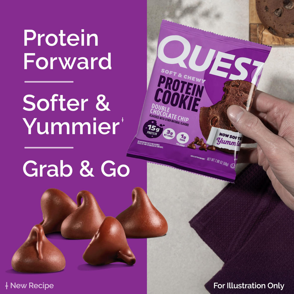 Quest cookie beside ruler showing size and convenient single-serve portion